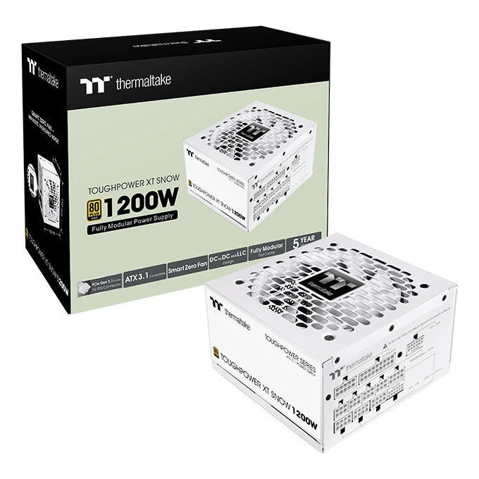 Thermaltake PS-TPX-1200FNFAGE-W Toughpower XT Snow Alimentatore ATX 3.1 1200W 80 Plus Gold PCIe 5.1 12V-2x6 Completamente Modulare Smart Zero Fan Ventola 120 mm Bianco