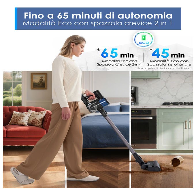 Tineco Pure One S30, aspirapolvere senza fili, 150AW, spazzola ZeroTangle, autonomia 65 minuti, filtrazione 6 stadi, dock a parete