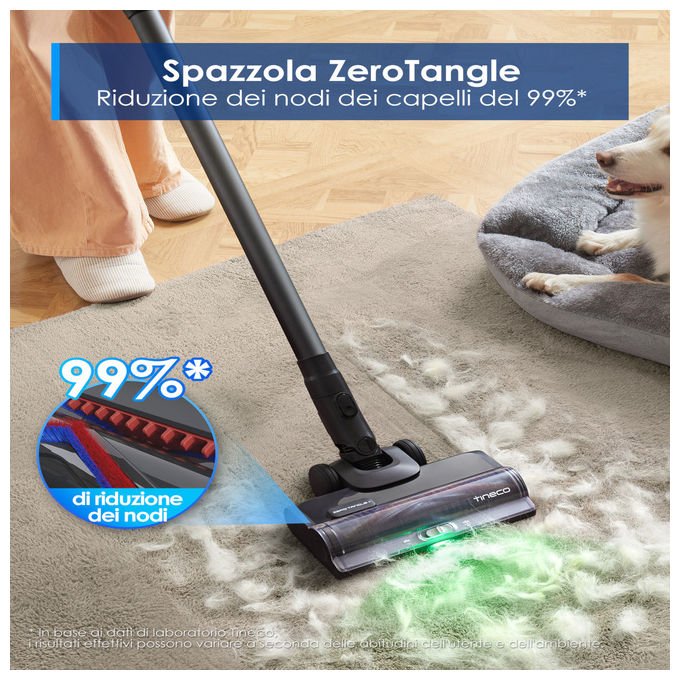 Tineco Pure One S50, aspirapolvere senza fili, 150 AW, autonomia 95 min, spazzola ZeroTangle, sistema ClogLess, blu scuro