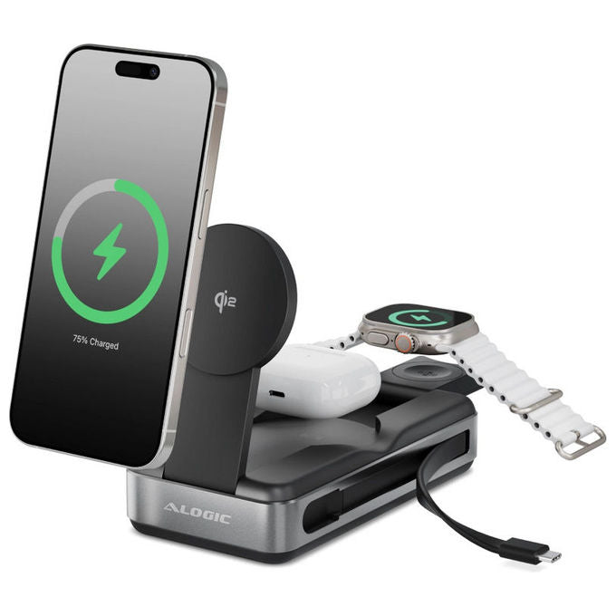 Alogic R20KWCPB100W Roam Power Bank 6-in-1 21000 mAh con Ricarica Wireless Qi2 e USB-C 100W colore Nero