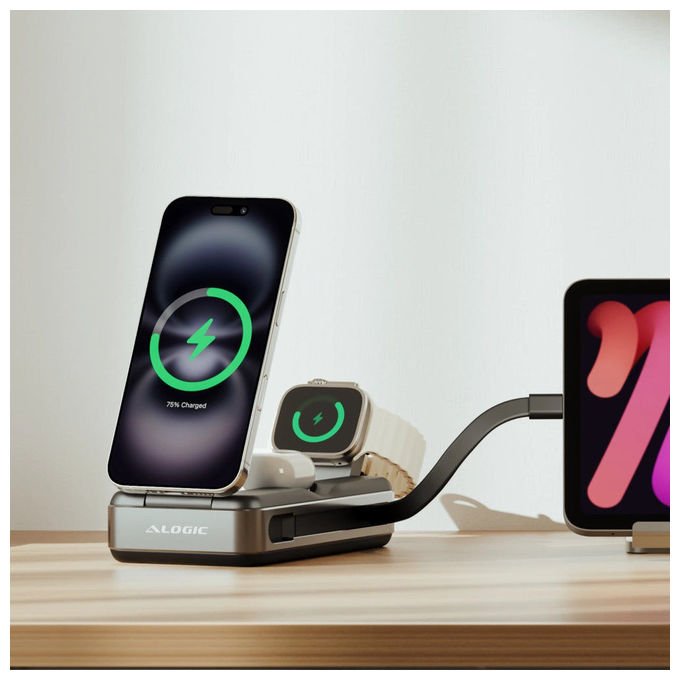 Alogic R20KWCPB100W Roam Power Bank 6-in-1 21000 mAh con Ricarica Wireless Qi2 e USB-C 100W colore Nero