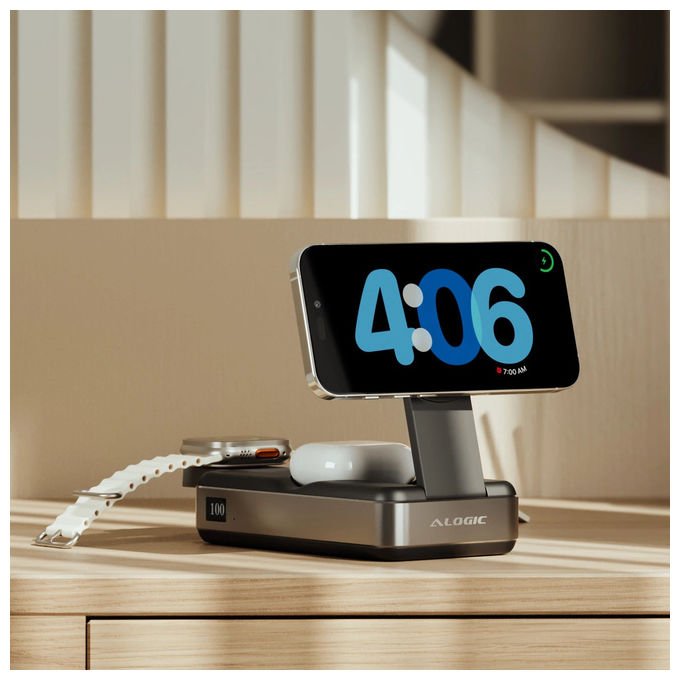 Alogic R20KWCPB100W Roam Power Bank 6-in-1 21000 mAh con Ricarica Wireless Qi2 e USB-C 100W colore Nero