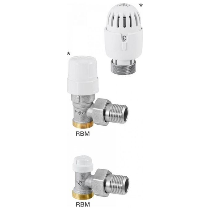 Rbm Valvola + Detentore Angolare Rame 3-8+ Testa Termostatica Tl70 Bianco
