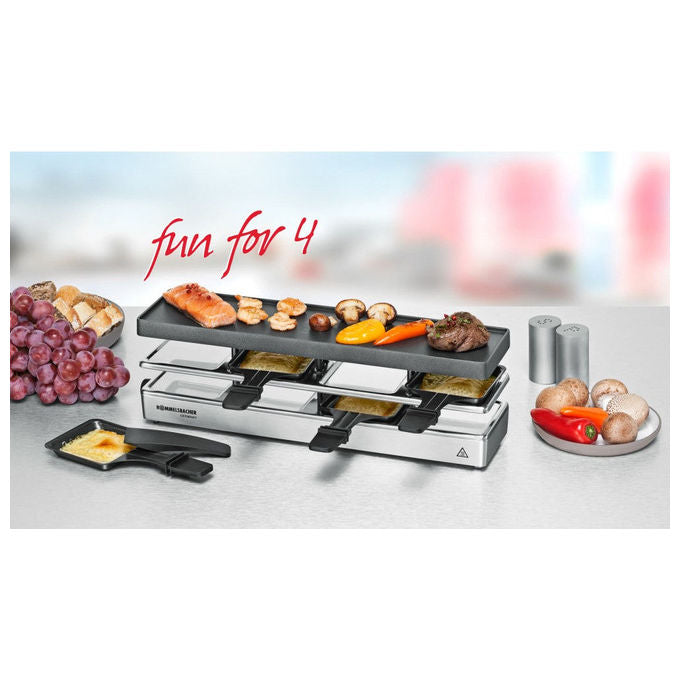 Rommelsbacher RC 800 Fun for 4 Raclette Grill 795 W Piastra Antiaderente Xylan Plus Rimovibile Cavo 2 m colore Silver