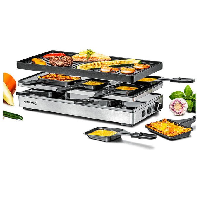 Rommelsbacher RCP1800 Pizza Raclette 1800 W 14 piastra per raclette 8 pannelli inclusi colore Nero in acciaio inox