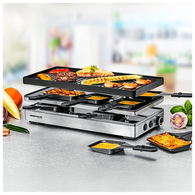 Rommelsbacher RCP1800 Pizza Raclette 1800 W 14 piastra per raclette 8 pannelli inclusi colore Nero in acciaio inox