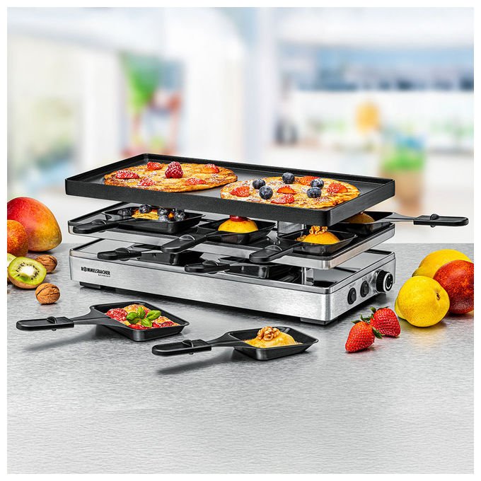 Rommelsbacher RCP1800 Pizza Raclette 1800 W 14 piastra per raclette 8 pannelli inclusi colore Nero in acciaio inox