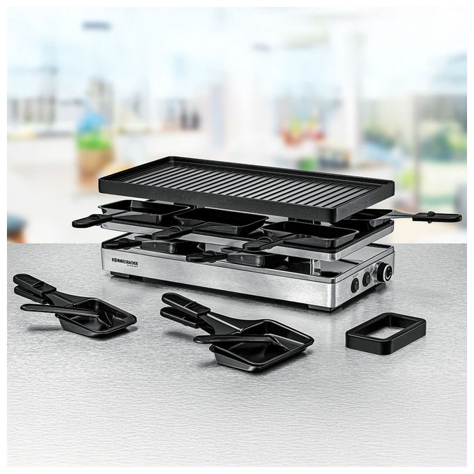 Rommelsbacher RCP1800 Pizza Raclette 1800 W 14 piastra per raclette 8 pannelli inclusi colore Nero in acciaio inox
