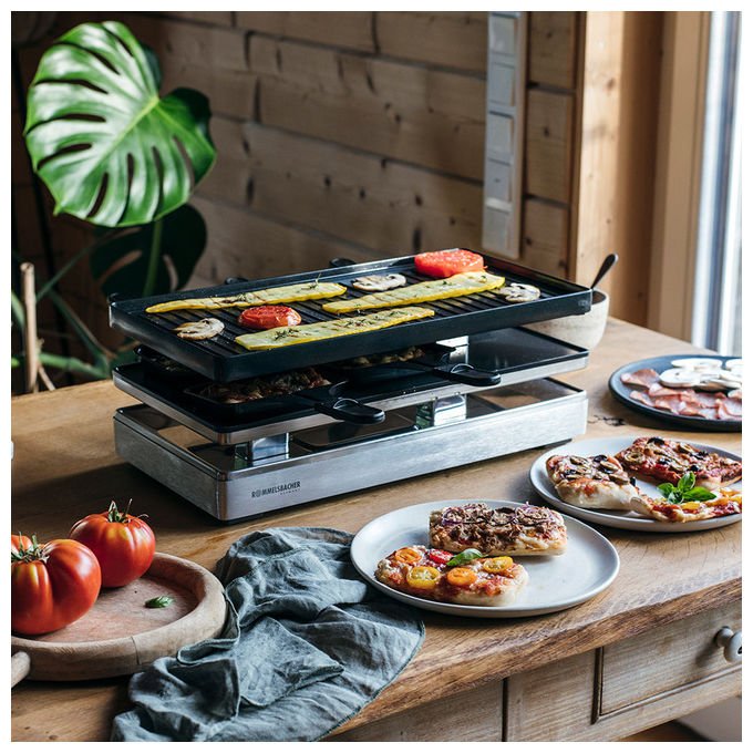Rommelsbacher RCP1800 Pizza Raclette 1800 W 14 piastra per raclette 8 pannelli inclusi colore Nero in acciaio inox