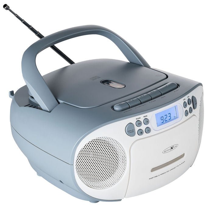 Reflexion RCR2260W-BL Radio CD Portatile con Lettore CD Cassette FM AUX 3.5 mm LCD Retroilluminato Blu Alimentazione CA Batteria colore Bianco Blu