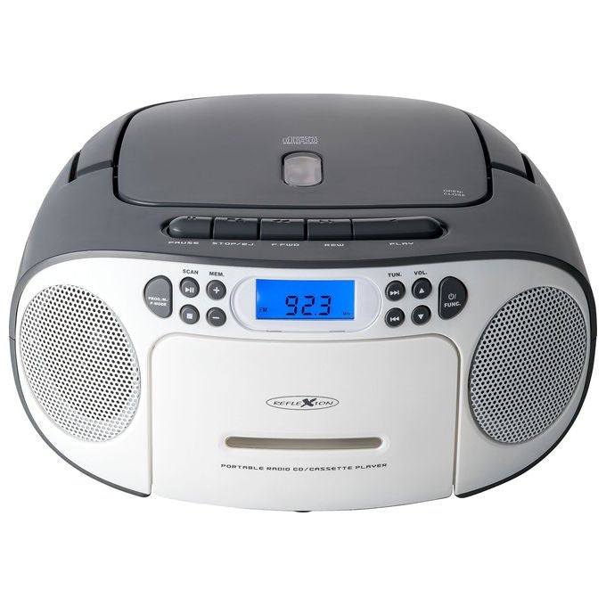 Reflexion RCR2260W-GR Radio Portatile con Lettore CD e Cassetta FM AUX Potenza 20 W colore Bianco Grigio