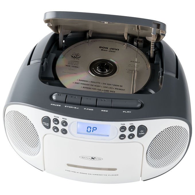 Reflexion RCR2260W-GR Radio Portatile con Lettore CD e Cassetta FM AUX Potenza 20 W colore Bianco Grigio