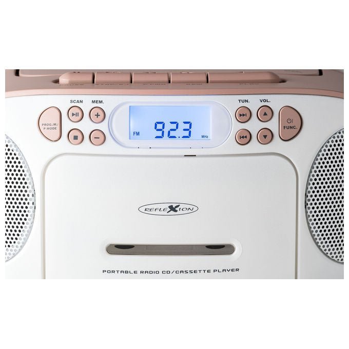 Reflexion RCR2260 Radio Portatile con Display LCD Retroilluminato Blu Potenza 20 W FM PLL con Ingresso Aux e Maniglia colore Rosa Bianco