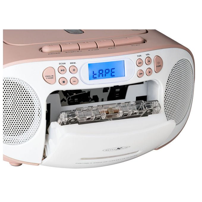 Reflexion RCR2260 Radio Portatile con Display LCD Retroilluminato Blu Potenza 20 W FM PLL con Ingresso Aux e Maniglia colore Rosa Bianco
