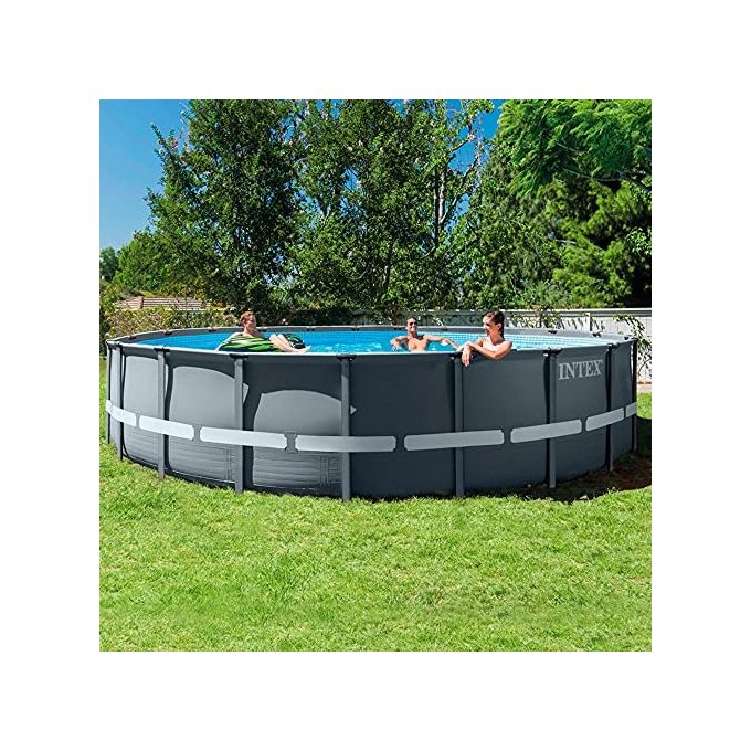 Intex 26334NP Piscina Fuori Terra Ultra XTR Frame Rotonda Pompa Filtro 7900 L-h Scaletta Telo Base e Copertura 30079 L Acciaio e PVC Grigio 610x122 cm 610x122cm Rotonda Accessori