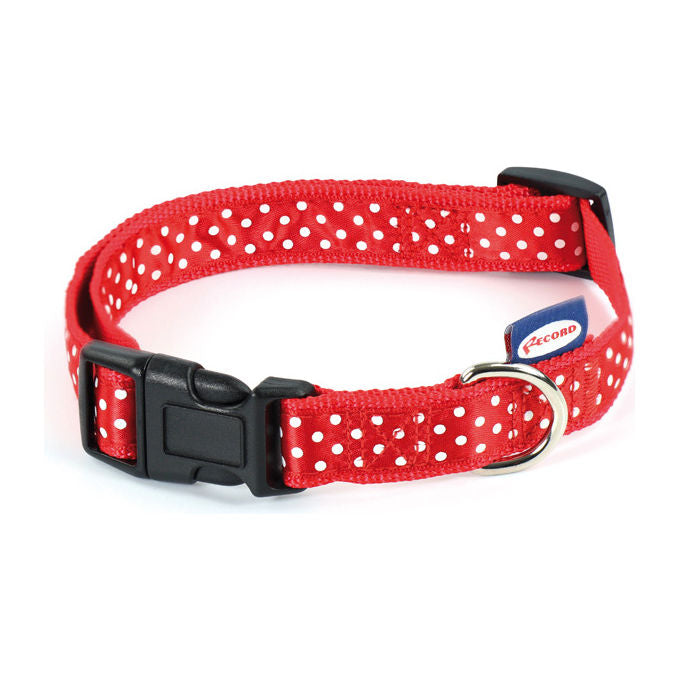 Record Collare per cane Nylon linea Pois S - 1,6 cm-Circonferenza 30-45 cm Rosso