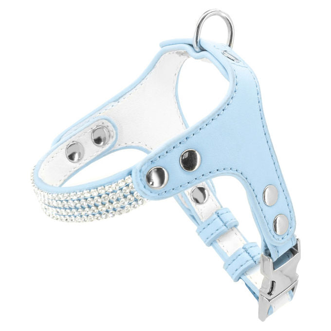 Record Pettorina per cani in similpelle con strass XS - Circonferenza 33-40 cm Azzurro