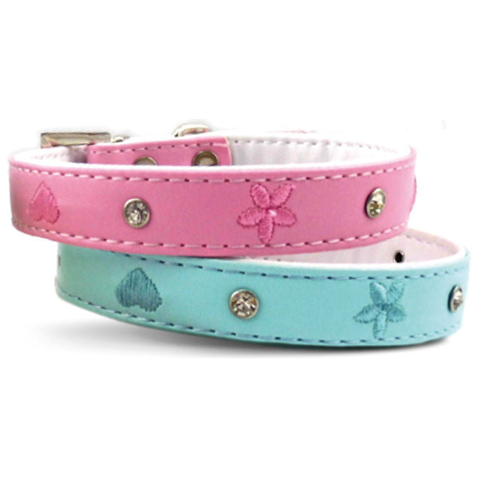 Record Collare per cani in similpelle con strass e ricami S - 1,5 cm-Circonferenza 20-25 cm Rosa