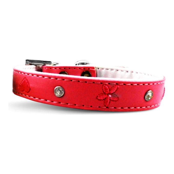 Record Collare per cani in similpelle con strass e ricami S - 1,5 cm-Circonferenza 20-25 cm Rosso