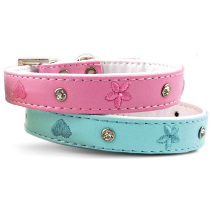 Record Collare per cani in similpelle con strass e ricami L - 1,5 cm-Circonferenza 30-35 cm Azzurro