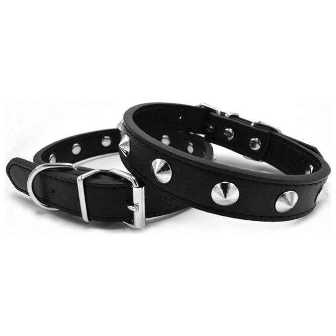 Record Collare per cani in similpelle con piccole borchie XS - 1,6 cm-Circonferenza 30-35 cm Nero