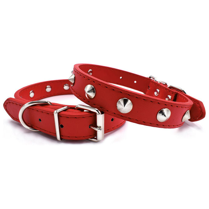 Record Collare per cani in similpelle con piccole borchie S - 1,9 cm-Circonferenza 40-45 cm Rosso