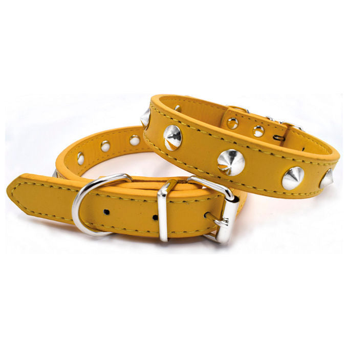 Record Collare per cani in similpelle con piccole borchie M - 2,5 cm-Circonferenza 45-50 cm Giallo