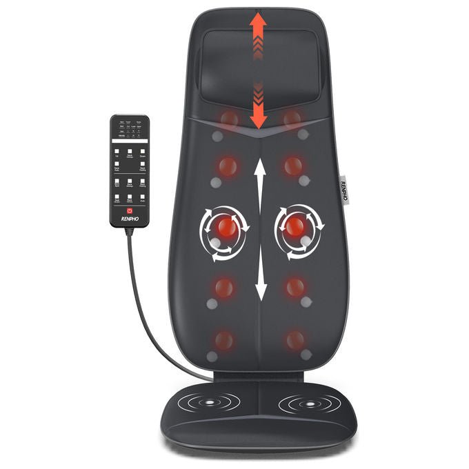 Renpho sedile massaggiante shiatsu, schiena e collo, funzione calore, design a forma di s, altezza regolabile, vibrazione, nero