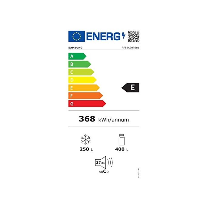 Samsung RF65A90TEB1 Frigorifero Quattro Porte Side by Side Capacita' 650 Litri Classe energetica E Total No Frost 182,5 cm Nero