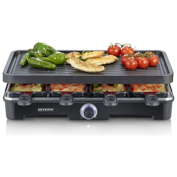 Severin RG9670 Griglia per Raclette 8 persone 1400 W con Piastre Rimovibili e Rivestimento Antiaderente colore Nero