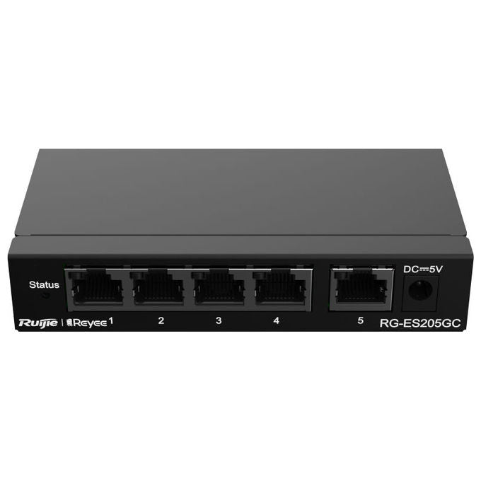 Ruijie Networks RG-ES205GC Switch di Rete Gestito 5 Porte Gigabit Ethernet L2 con Gestione Cloud e Chassis Metallico colore Nero