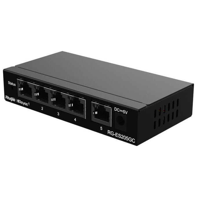 Ruijie Networks RG-ES205GC Switch di Rete Gestito 5 Porte Gigabit Ethernet L2 con Gestione Cloud e Chassis Metallico colore Nero