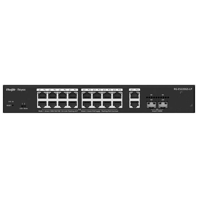 Ruijie Networks RG-ES220GS-LP Switch di Rete Gestito L2 18 Porte Gigabit Ethernet 2 Slot SFP Supporto PoE+ 130W colore Nero