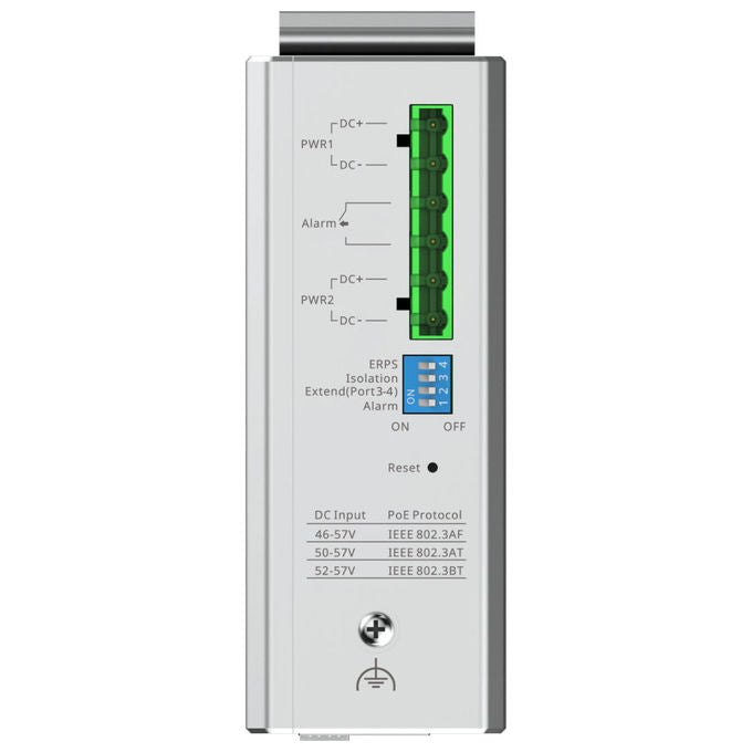 Ruijie RG-NIS2100-4GT2SFP-HP Switch PoE industriale gestito 4 porte RJ45 Gigabit 2 SFP 1 PoE++ 3 PoE+ IP40 -40°C +75°C colore Nero