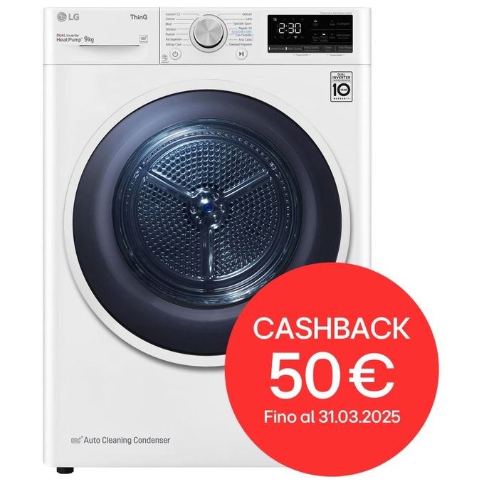 LG RH90V9AVHN Asciugatrice Libera Installazione Caricamento Frontale 9Kg Classe Energetica A+++ Bianco