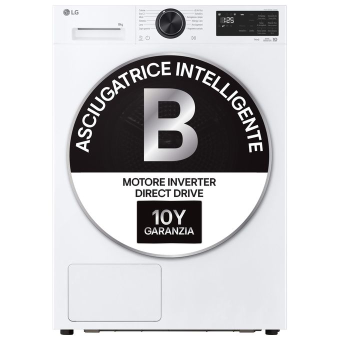 LG RNX5008TLB Asciugatrice Intelligente AI Dry 8 Kg Classe B Pompa di calore Wi-Fi (60x66x85 cm) colore Bianco