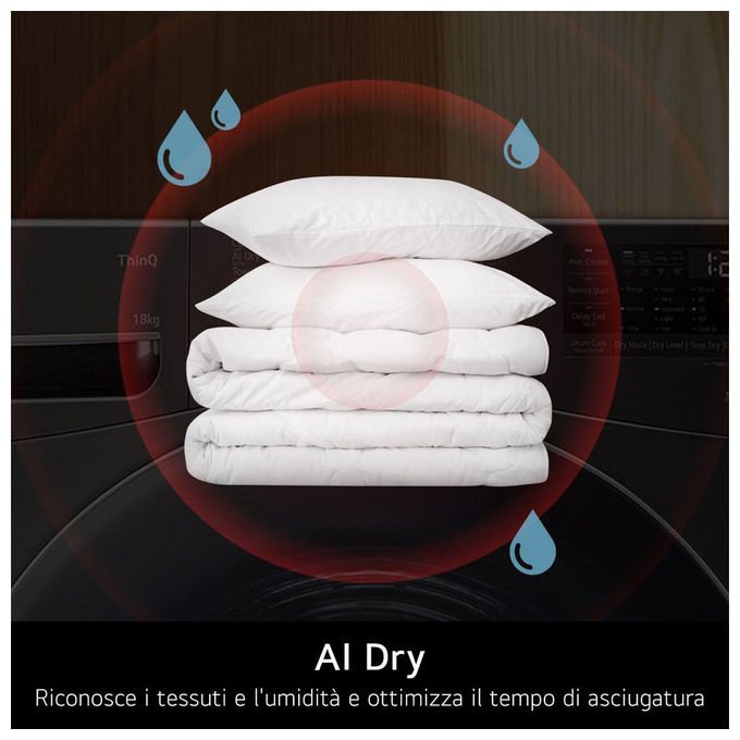LG RNX5009TWBB Serie X5 Asciugatrice Pompa di Calore 9 Kg Classe B AI Dry Turbo Dry Wi-Fi Allergy Care (85x60x66 cm) colore Bianco