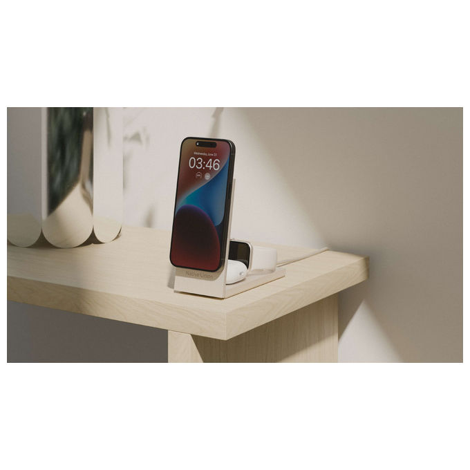 Native Union RS-3IN1-SAN Rise 3-In-1 Qi2 Caricabatteria Wireless Interno con Ricarica Magnetica per Smartphone Fino a 3 Dispositivi Simultanei Colore Grigio chiaro
