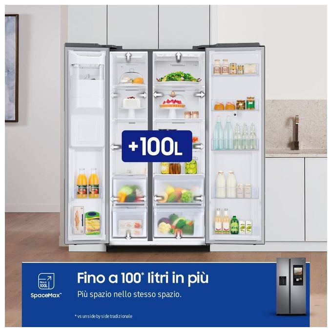 Samsung RS6HA8880S9 Family Hub Frigorifero Side by Side Capacita' 614 Litri Classe energetica F No Frost Display Touch HD Wi-Fi - Bluetooth 178 cm Metal Inox