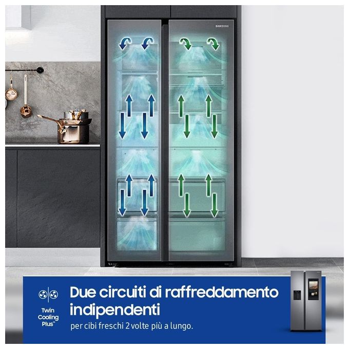 Samsung RS6HA8880S9 Family Hub Frigorifero Side by Side Capacita' 614 Litri Classe energetica F No Frost Display Touch HD Wi-Fi - Bluetooth 178 cm Metal Inox