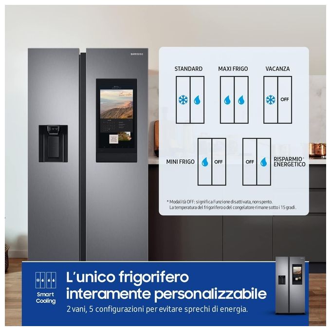 Samsung RS6HA8880S9 Family Hub Frigorifero Side by Side Capacita' 614 Litri Classe energetica F No Frost Display Touch HD Wi-Fi - Bluetooth 178 cm Metal Inox