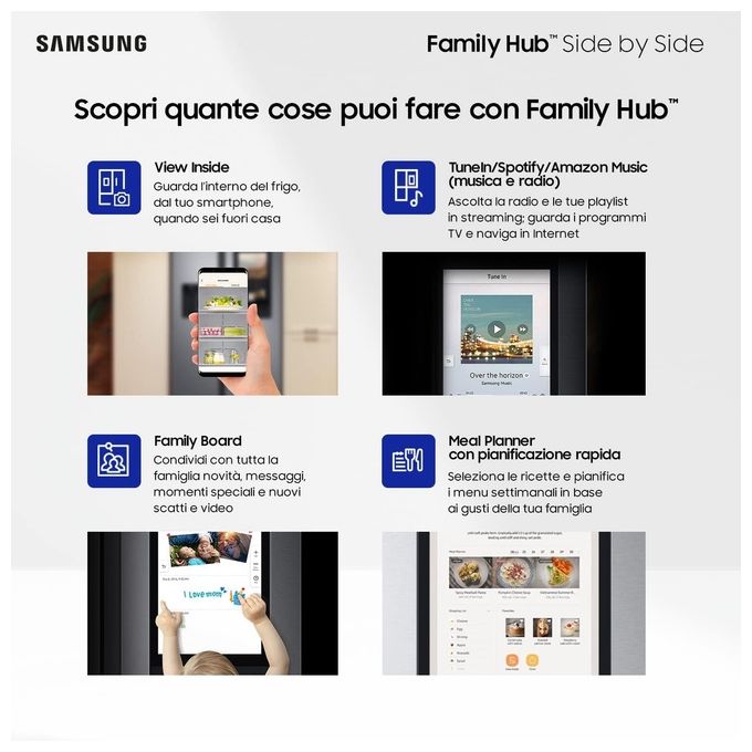 Samsung RS6HA8880S9 Family Hub Frigorifero Side by Side Capacita' 614 Litri Classe energetica F No Frost Display Touch HD Wi-Fi - Bluetooth 178 cm Metal Inox