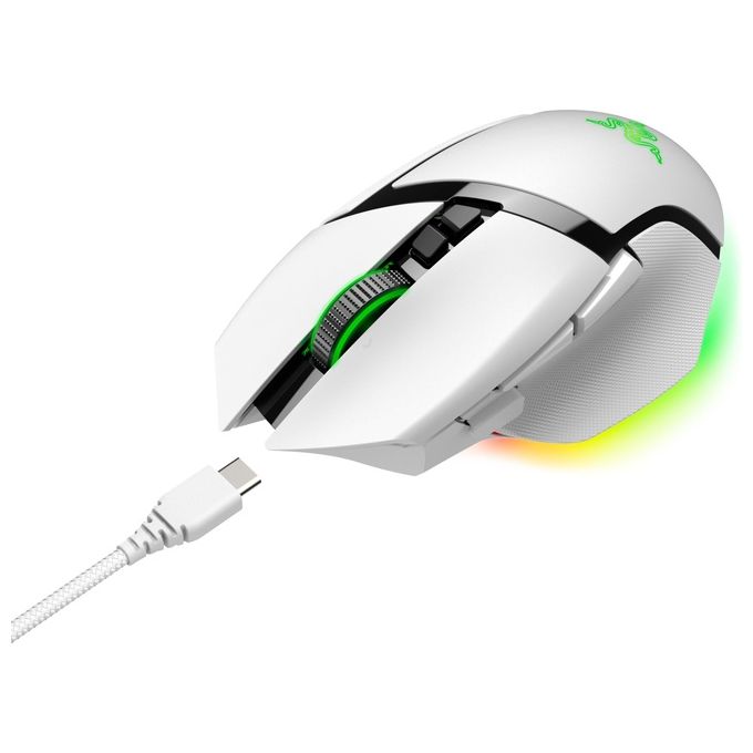 Razer 8886419333937 Basilisk V3 Pro Mouse da Gioco Wireless Bluetooth USB Type-C Sensore Ottico 30000 DPI Illuminazione RGB Chroma 11 Pulsanti Durata 90 Milioni di Clic colore Bianco
