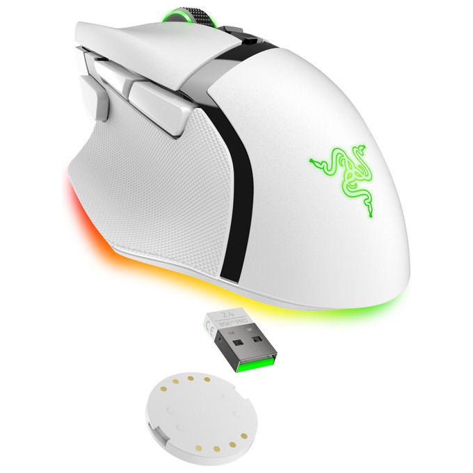 Razer 8886419333937 Basilisk V3 Pro Mouse da Gioco Wireless Bluetooth USB Type-C Sensore Ottico 30000 DPI Illuminazione RGB Chroma 11 Pulsanti Durata 90 Milioni di Clic colore Bianco