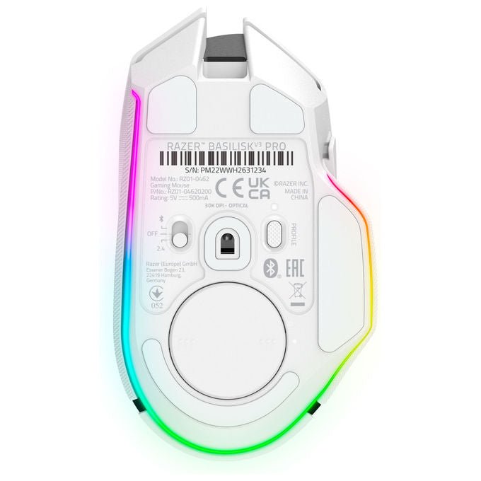 Razer 8886419333937 Basilisk V3 Pro Mouse da Gioco Wireless Bluetooth USB Type-C Sensore Ottico 30000 DPI Illuminazione RGB Chroma 11 Pulsanti Durata 90 Milioni di Clic colore Bianco