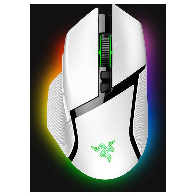 Razer 8886419333937 Basilisk V3 Pro Mouse da Gioco Wireless Bluetooth USB Type-C Sensore Ottico 30000 DPI Illuminazione RGB Chroma 11 Pulsanti Durata 90 Milioni di Clic colore Bianco