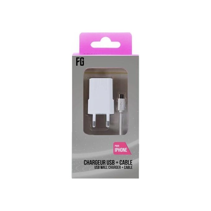 Freaks and Geeks Alimentatore Ac 2 Usb Slot con Cavo per iPhone Bianco