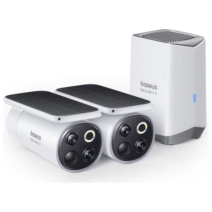 Baseus S0TX002131 S1 Pro Kit di Videovigilanza Wireless 2 Canali Risoluzione 3K Alimentazione Solare IP67 Batteria 13500 mAh colore Bianco