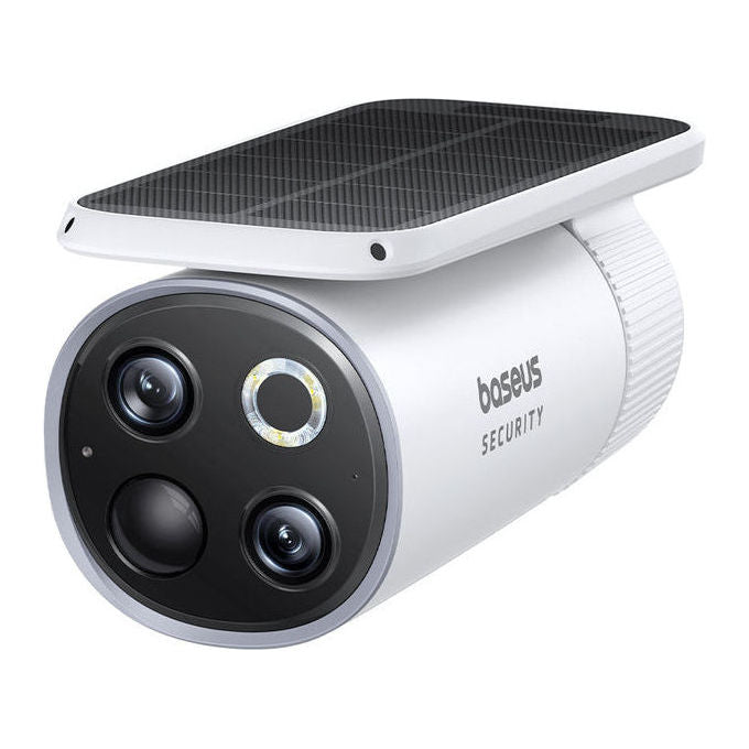 Baseus S0TX002131 S1 Pro Kit di Videovigilanza Wireless 2 Canali Risoluzione 3K Alimentazione Solare IP67 Batteria 13500 mAh colore Bianco