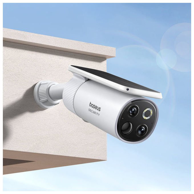 Baseus S0TX002131 S1 Pro Kit di Videovigilanza Wireless 2 Canali Risoluzione 3K Alimentazione Solare IP67 Batteria 13500 mAh colore Bianco